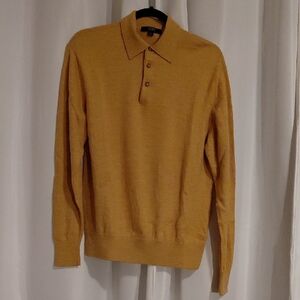 Raffi Linea Uomo Size L Mustard Polo Sweater Made In Australia Merino Wool Men